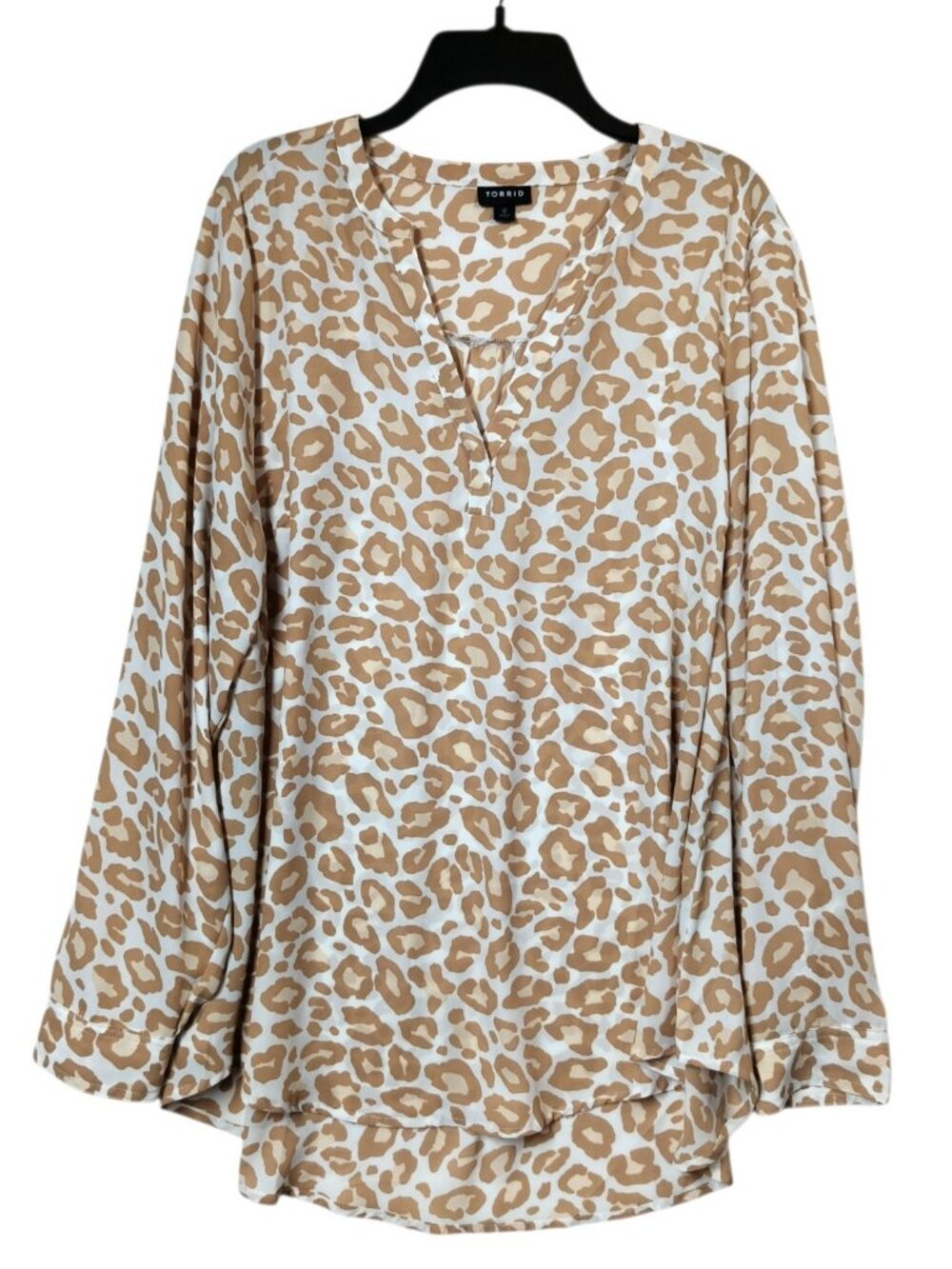 Torrid Size 0 0X Shirt Long Sleeve V-Neck Blouse Pink Tan White Animal Print